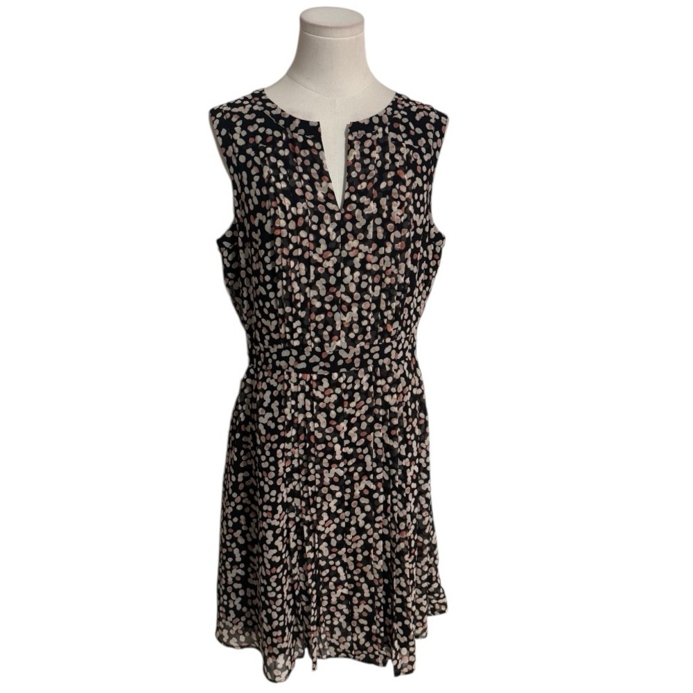 Halogen Black Pink Sleeveless Flowy Sundress‎ Sun Dress Lined Dots Size 12 Party